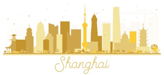 shanghai china city skyline golden silhouette. vector illustration. simple flat concept for tourism presentation, banner, placard or web site. shanghai isolated on white background.