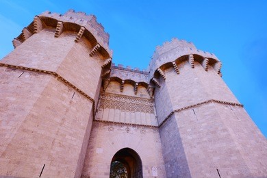 serrano towers (torres de serrano) in the city of valencia, spain.