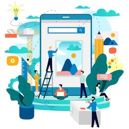 mobile application development process flat vector illustration. software api prototyping and testing background. smartphone interface building process, mobile app building concept. design studio