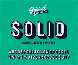 'solid' vintage 3d sans serif rounded alphabet with long shadow effect. retro typography. vector illustration.