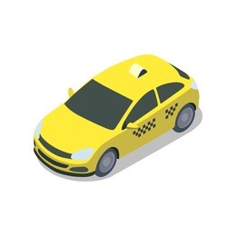 yellow taxi cab isolated isometric 3d icon. city public transport, town vehicle, urban and countryside traffic vector illustration.
