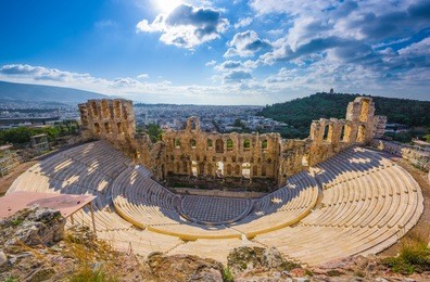 ancient greek odeon theater on the acropolis slopes, athens, greece.