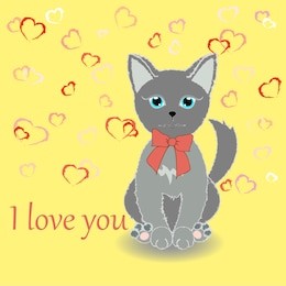 cute kitten wishes happy valentine's day. text- i love you. illustration. vector.