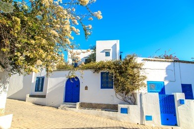 white-blue city of sidi bou said, tunisia. eastern fairy tale with a french charm.