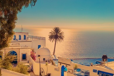 the famous cafe in sidi bou said. eastern fairy tale with a french charm.