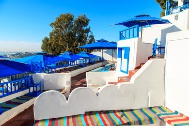 the famous cafe in sidi bou said. eastern fairy tale with a french charm.