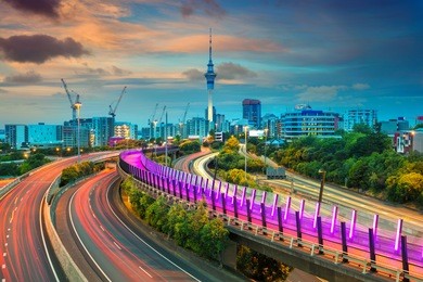 auckland. cityscape image of auckland skyline, new zealand at sunset.