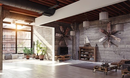 modern loft living room interior. 3d rendering concept