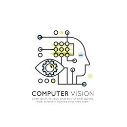 vector icon style illustration concept of computer vision, machine learning, artificial intelligence, virtual reality, eyetap technology of future, isolated symbols for web and mobile