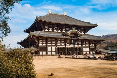 todaiji temple on a sunny winter's morning in nara, japan.