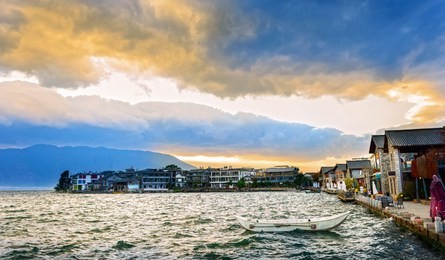 landscape of erhai lake. located in shuanglang township, eryuan county, near the old town of dali, yunnan province, china.