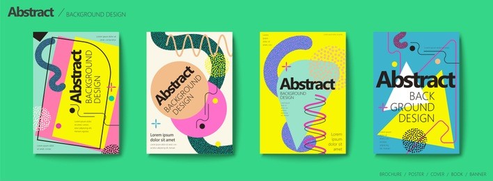 memphis and hipster style brochure, colorful and trendy geometric element with bright signs set