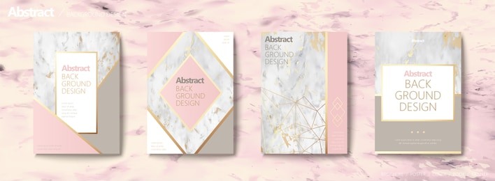 graceful brochure set, geometric shape with golden line and marble stone texture, pink tone