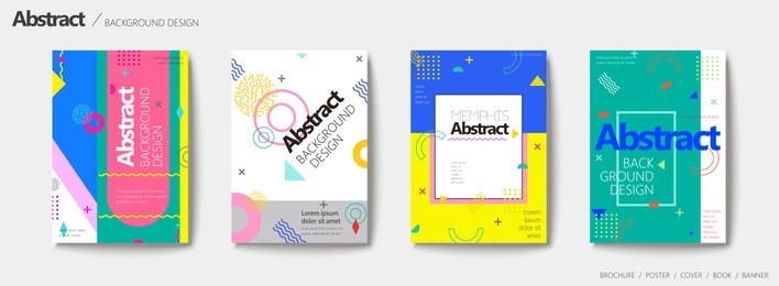 memphis and hipster style brochure, trendy geometric elements design set