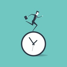 businessman running on time clock. vector