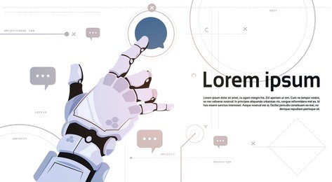 robotic hand touch chat bubble icon robots communication and artificial intelligence concept flat vector illustration