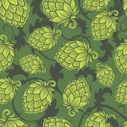 hope seamless pattern. hop cone background. craft beer wallpaper. engraving hop cones.
