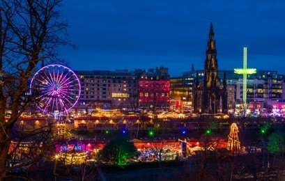 edinburgh scotland bright lights night life. city landscape celebration mood