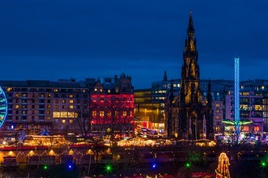 edinburgh scotland bright lights night life. city landscape celebration mood