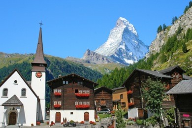 beautiful view of old village with matterhorn peak background in zermatt, switzerland
