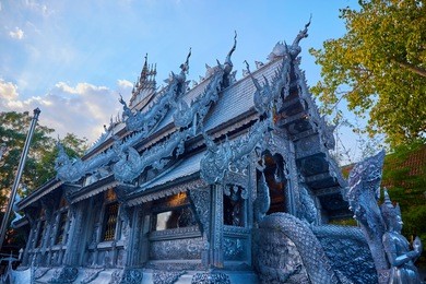 silver buddha building in chiang mai, thailand.