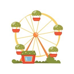 ferris wheel, carousel in amusement park cartoon vector illustration