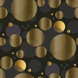 abstract circle textured geometry repeatable motif for surface design. gold and black seamless pattern with geometric decorative shapes.