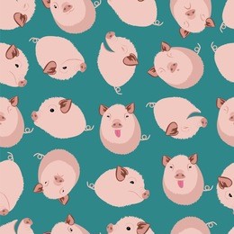 cute pig doodle seamless pattern, vector background design for fabric and decor
