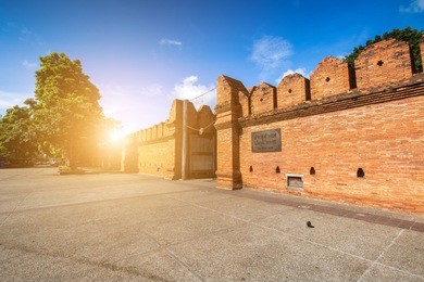 tha phae gate chiang mai old city ancient wall and moat in chiang mai northern thailand.
