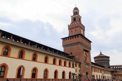 sforza castle view in milan. italian famous landmark. architecture and buildings