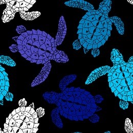 seamless vector patterns with turtles. silhouette. animal world under water. ocean. hand drawn illustration.