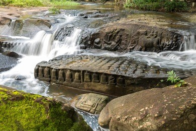 kbal spean the mystery waterfall on kulen mountains range of the ancient khmer empire in siem reap province of cambodia