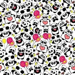 cute and funny hand drawn panda with hearts design seamless pattern vector for prints on paper, fabric or objects
