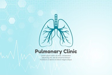 vector illustration of lungs for pulmonary clinic. blue medical background with structure molecule and heart beat.