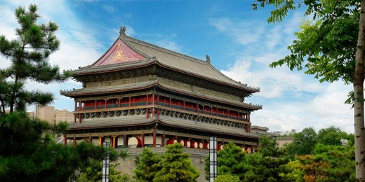 drum tower of the old city wall of xi an ,shanxi ,china