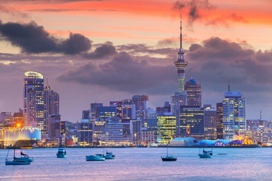 auckland. cityscape image of auckland skyline, new zealand during sunset.