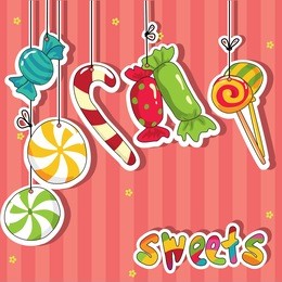 sweets on strings. vector illustration.