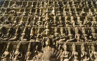 bas-relief sculptures at the terrace of the leper king, siemreap, cambodia