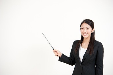 portrait of beautiful asian businesswoman pointing