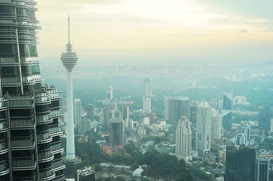 aeial view of kuala lumpur from petronas twin tower at sunset