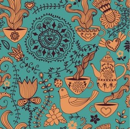 retro coffee seamless pattern, tea background