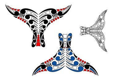 stylised maori koru whale tail design with color variations