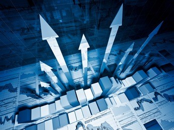 fine 3d image of growing arrows and business chart