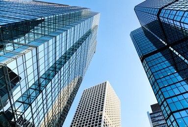office building on a background of the blue sky