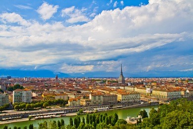 city of turin skyline panorama seen from the hill