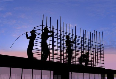 human figures builders in the sky.