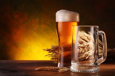 still life with a draft beer by the glass.