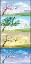 cartoon landscape during the four seasons. 