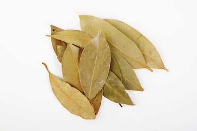 bay leaves on white background