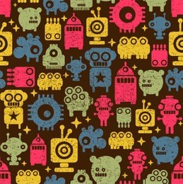 robot and monsters cute seamless pattern.